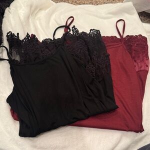 Elegant Lace Trim layering Cami Top - Black and Burgundy